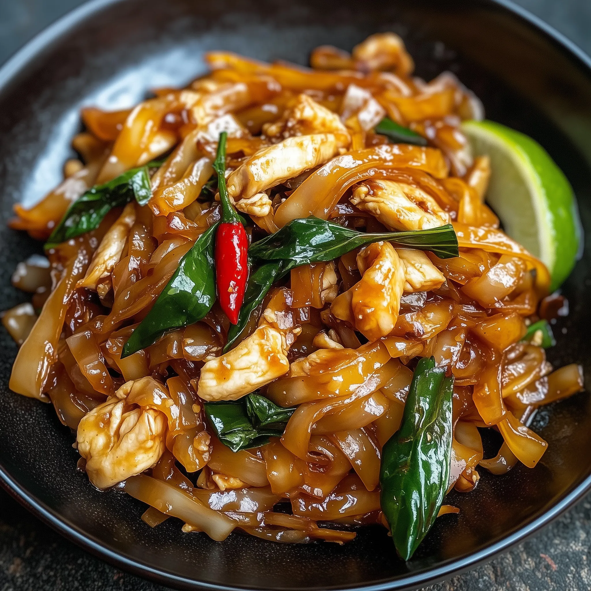 A bowl of food with chicken and noodles.