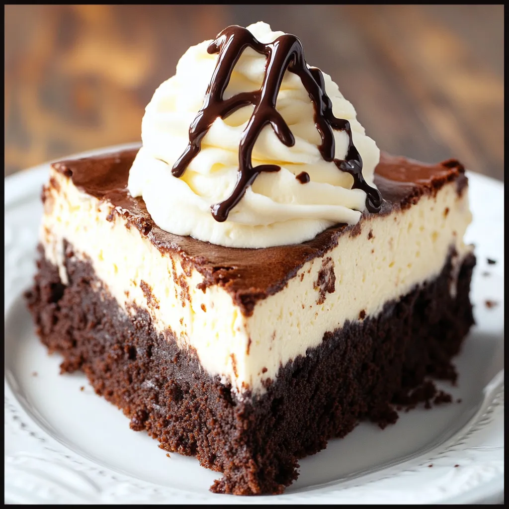 A slice of chocolate cake with whipped cream on top.