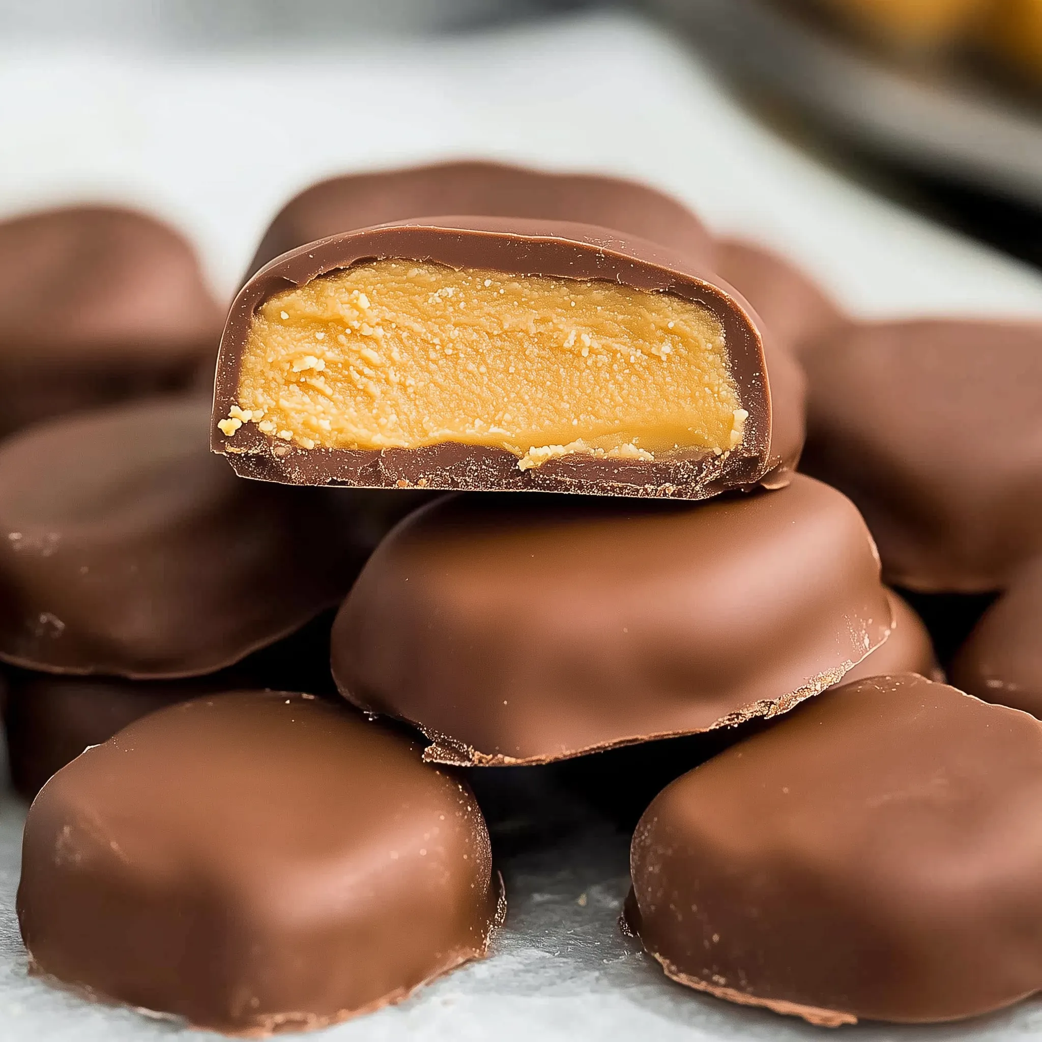 A chocolate bar with a peanut butter filling.