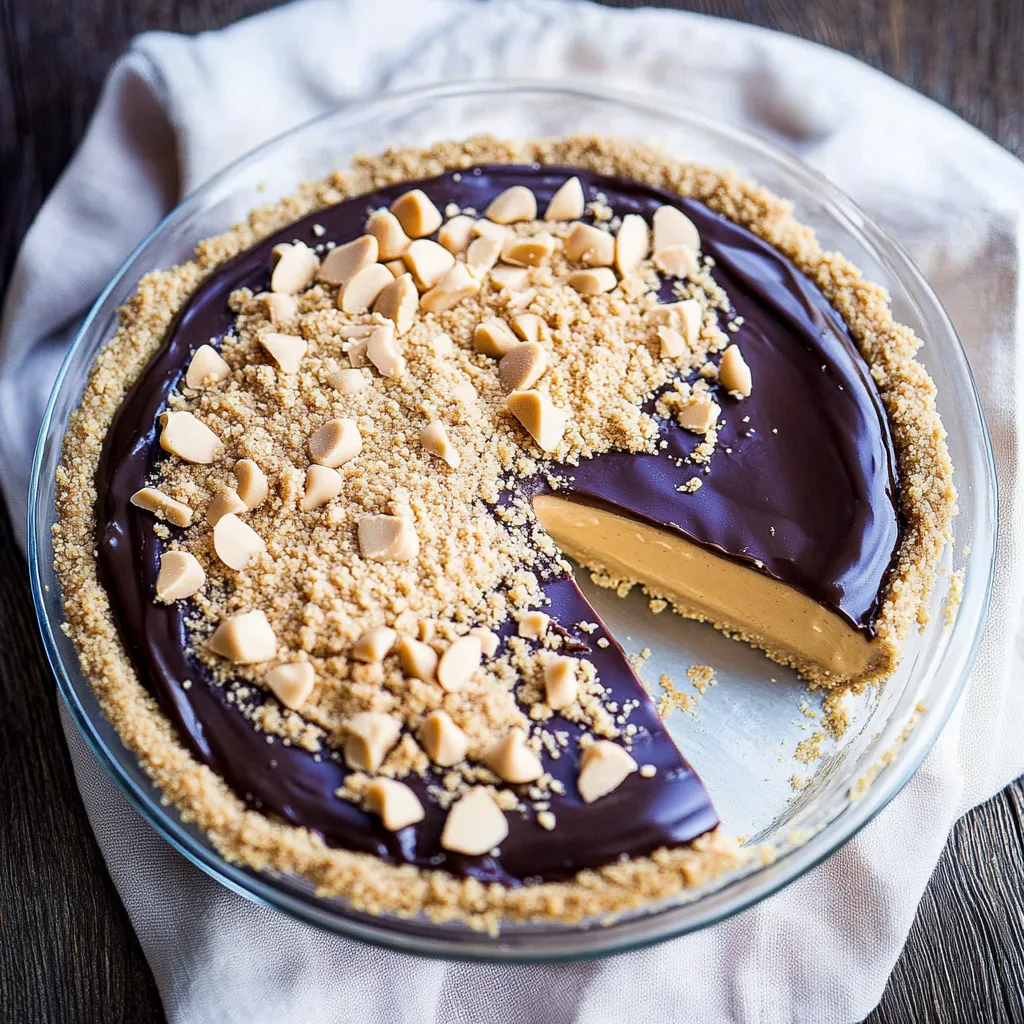 A slice of pie with chocolate and nuts.