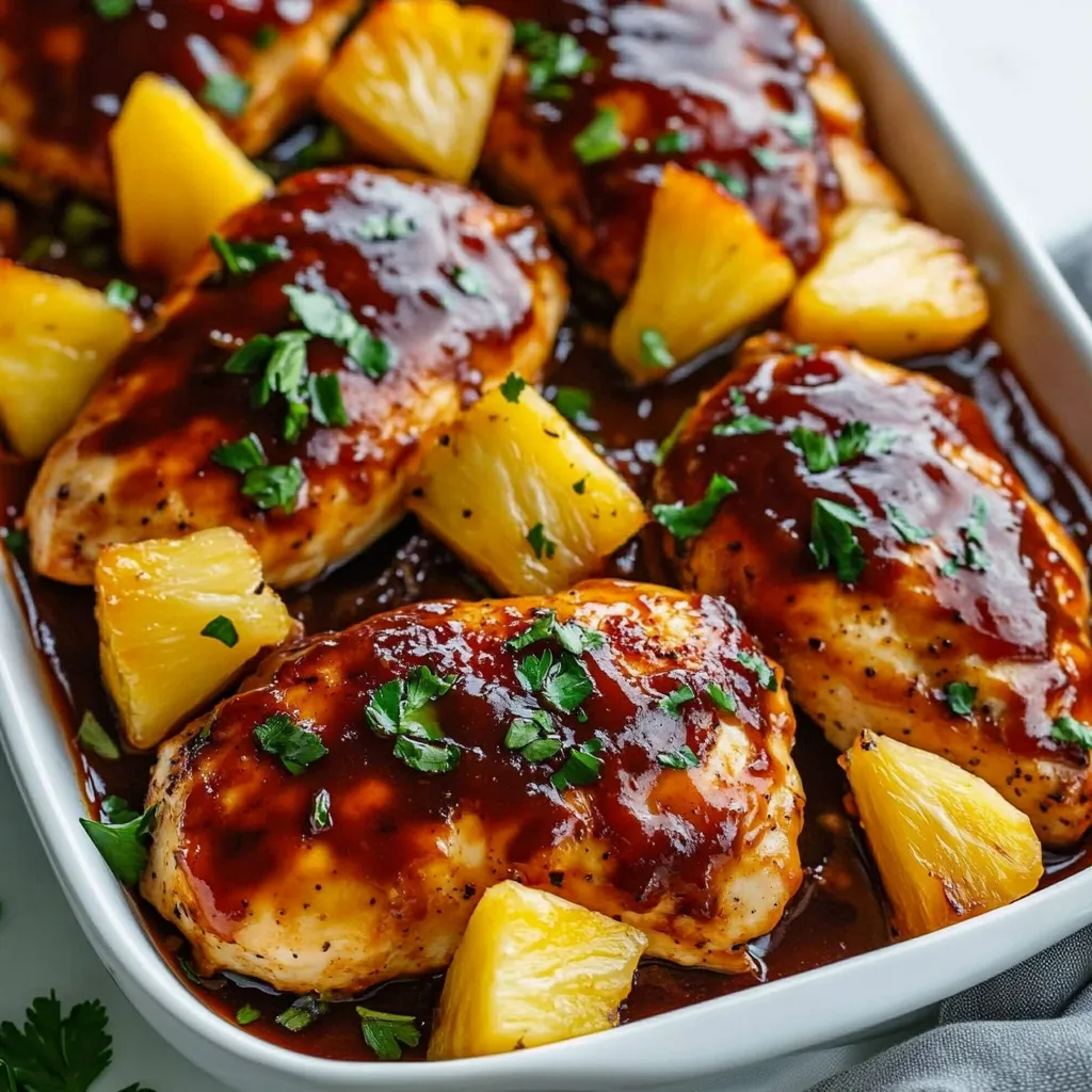 A white bowl with chicken and pineapple in it.