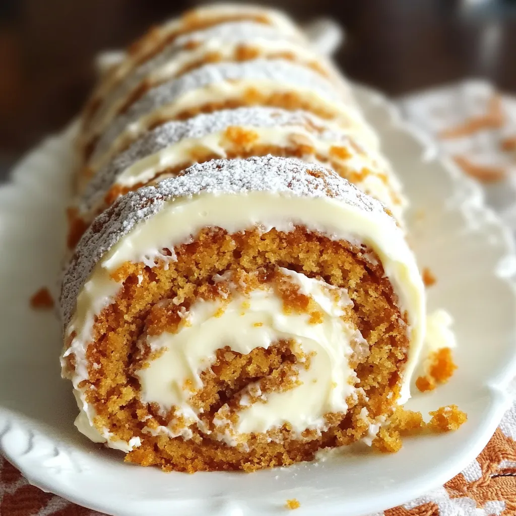 A cake roll with white frosting and orange filling.