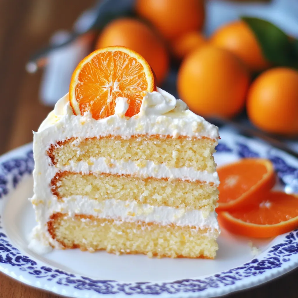 A slice of cake with orange slices on top.