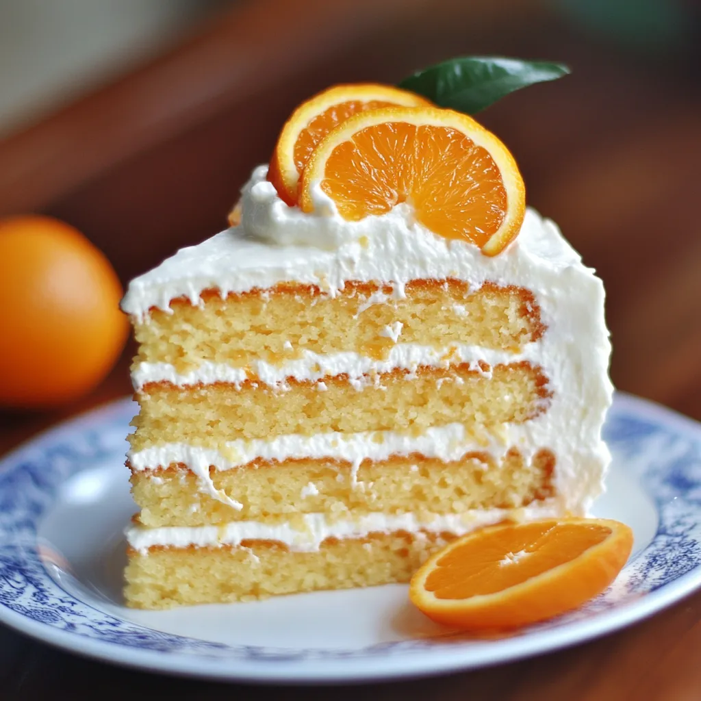 A slice of cake with orange slices on top.