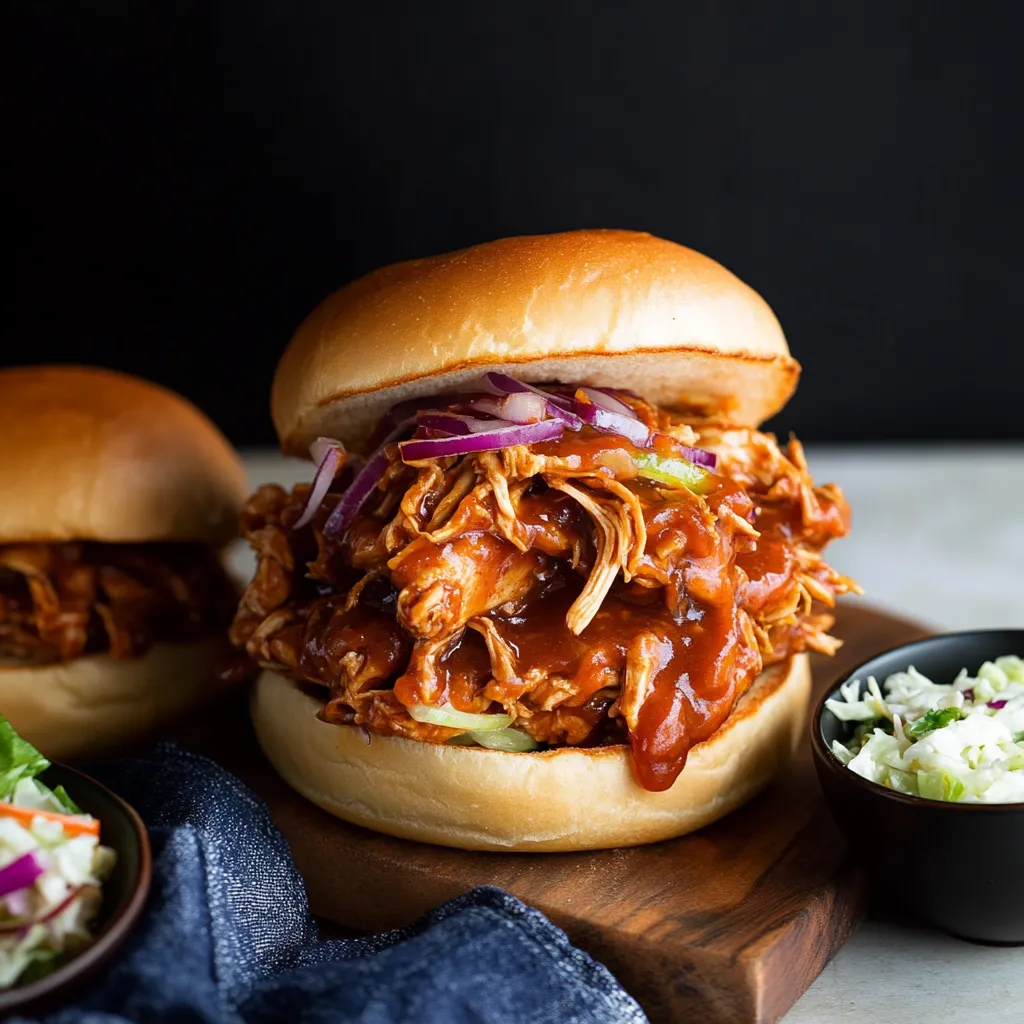 Two sandwiches with barbecue sauce on a table.
