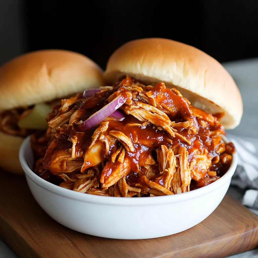 A bowl of pulled pork with barbecue sauce.