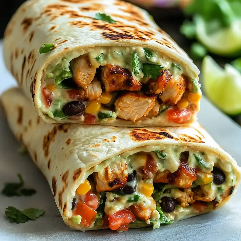 A burrito filled with chicken, beans, and corn.