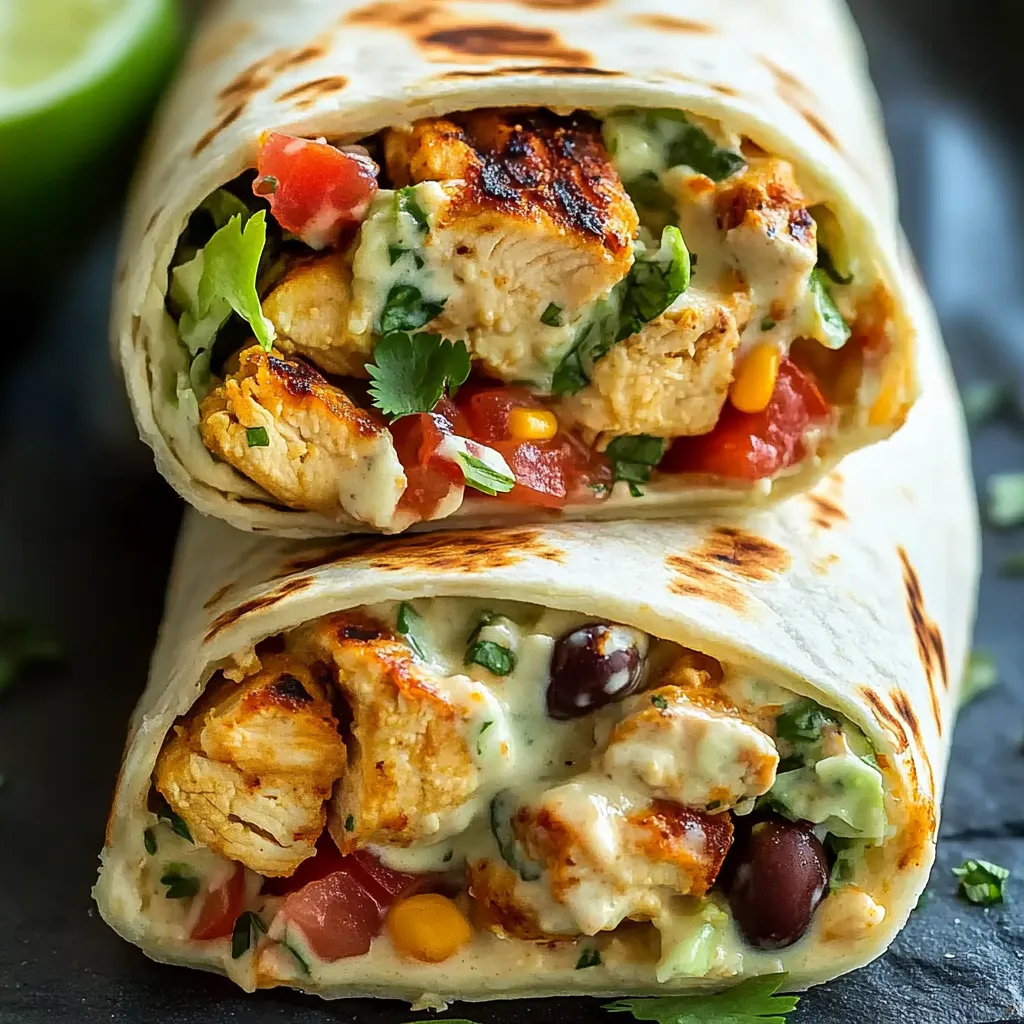 A chicken burrito with lettuce and tomatoes.