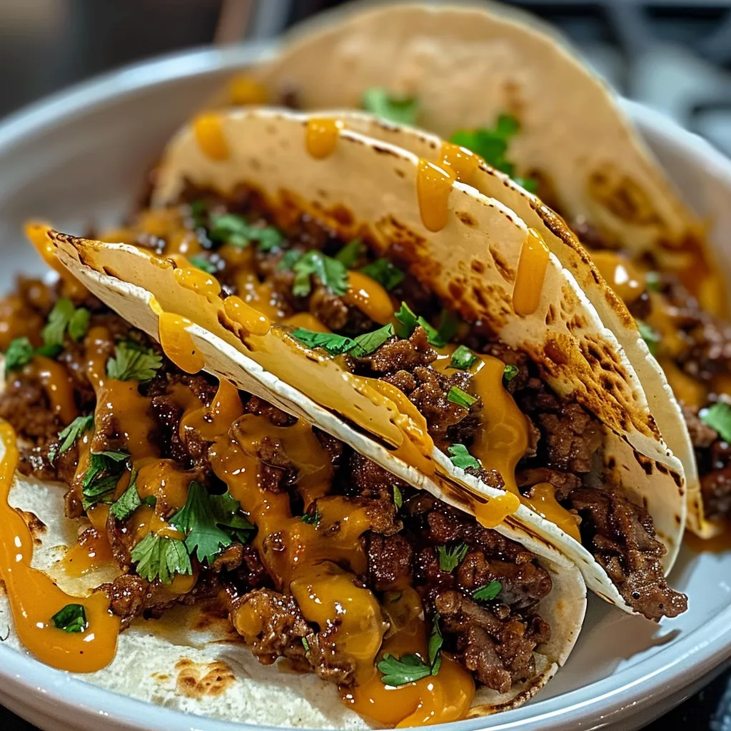 A bowl of food with two tacos.