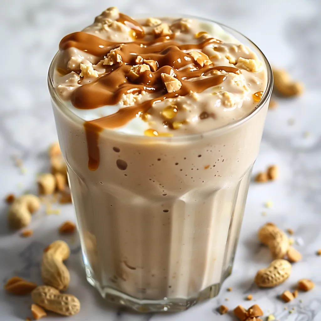 A glass of milk with nuts on the table.