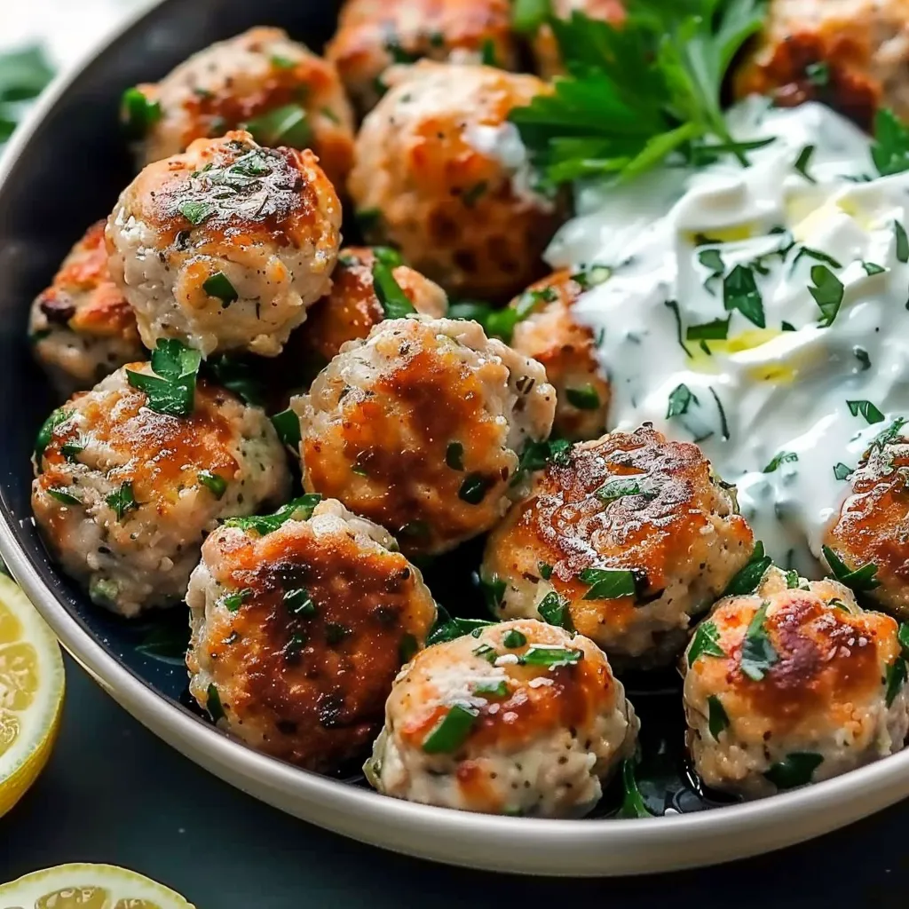 A bowl of meatballs with a dollop of sour cream on top.