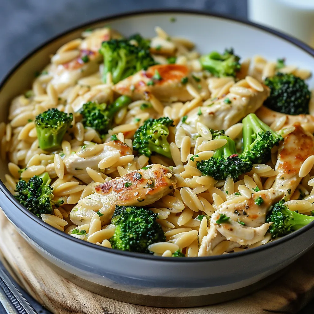 A bowl of pasta with chicken and broccoli.