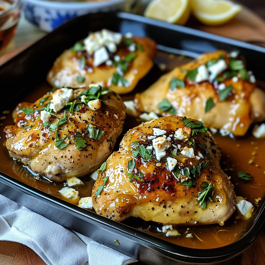 A pan of chicken with lemon and herbs.