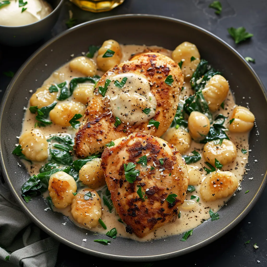 A plate of food with chicken and potatoes.