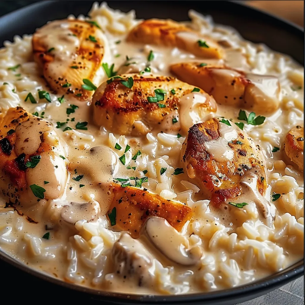 A bowl of food with chicken and rice.