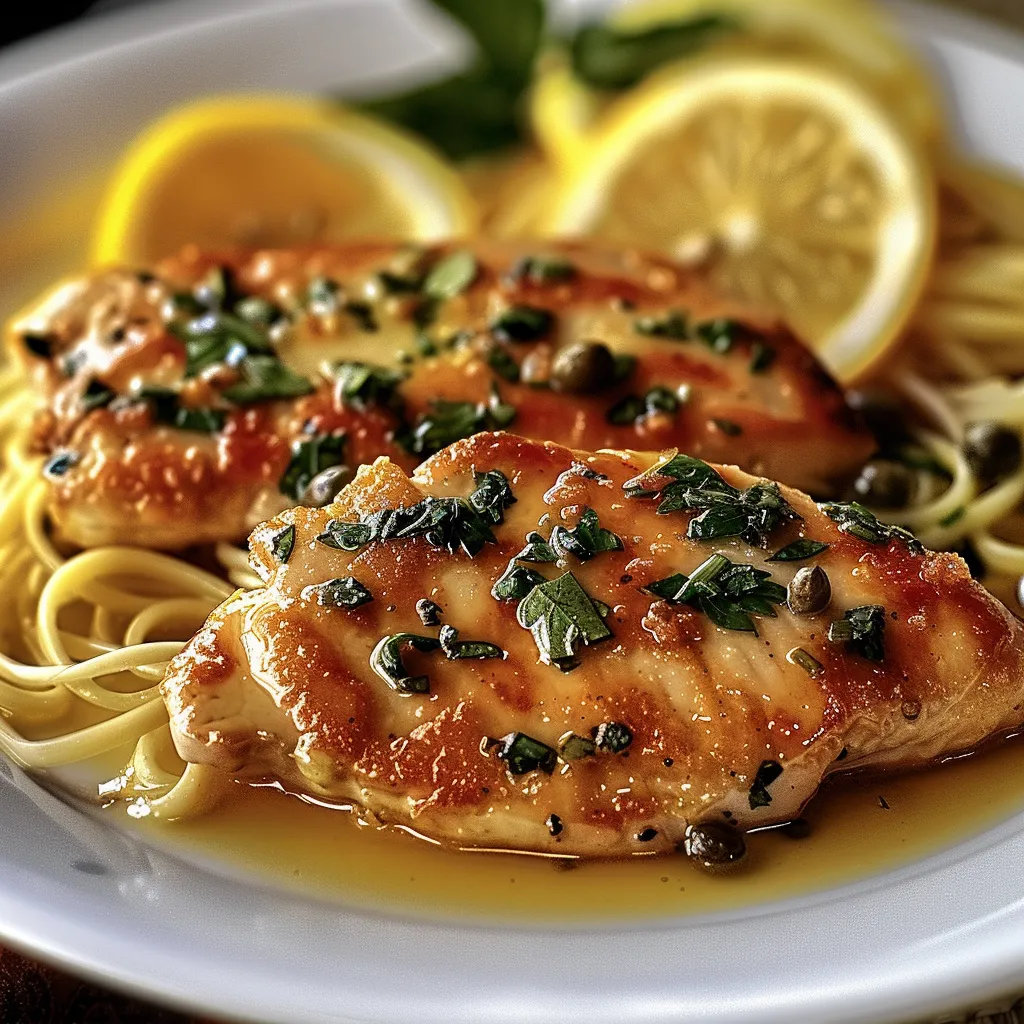 A plate of chicken with lemon slices on top.