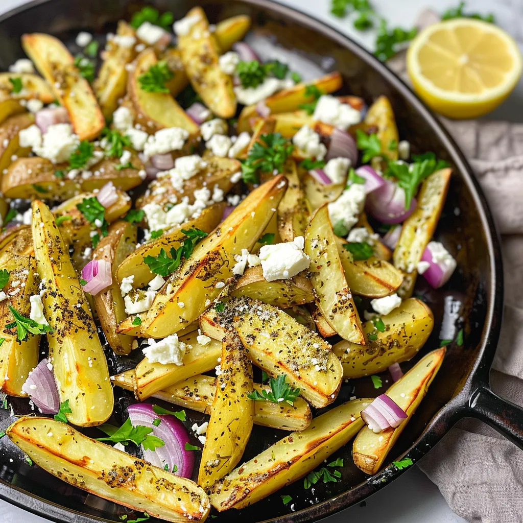 A pan of food with feta cheese and onions.