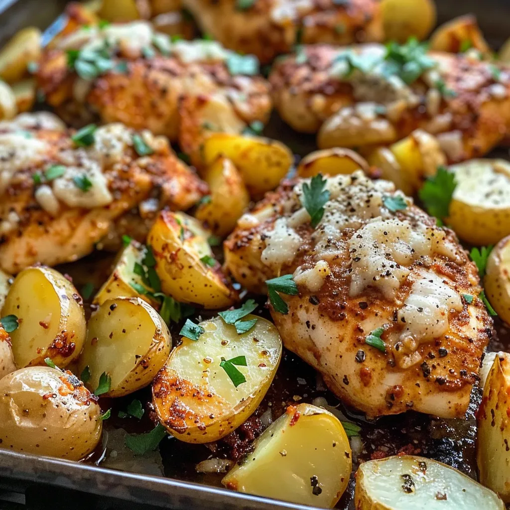 Chicken with potatoes and herbs.