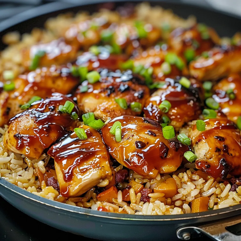 A pan of rice with chicken and vegetables.