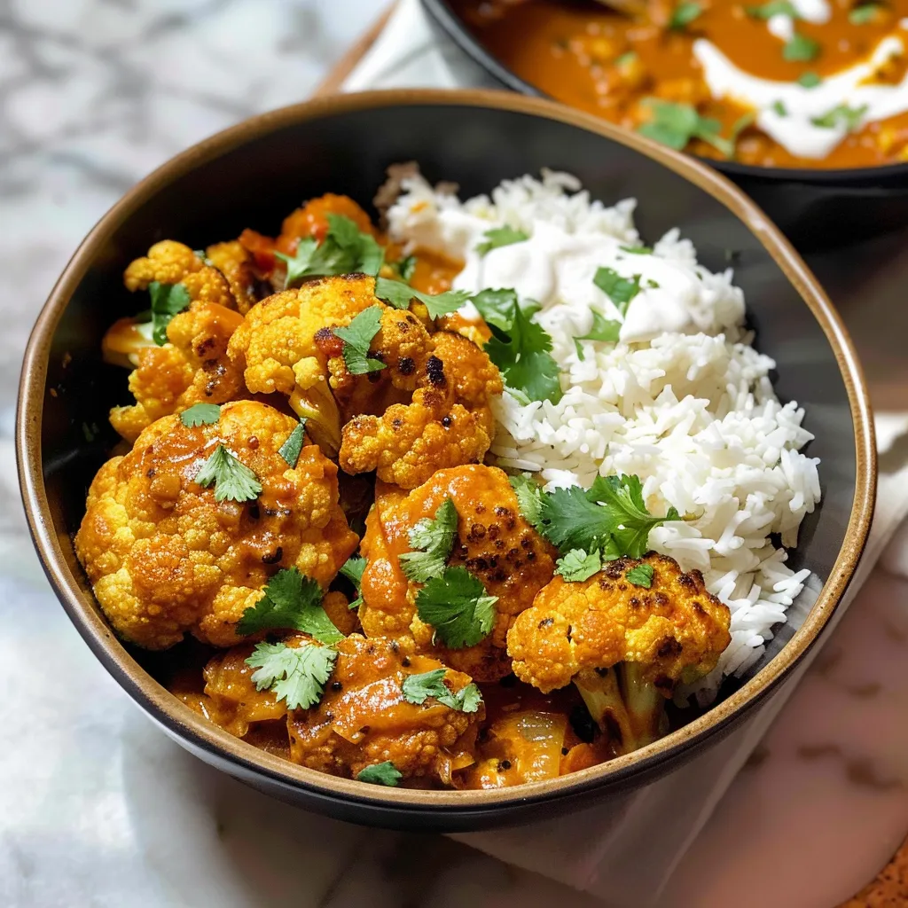 A bowl of food with rice and cauliflower.