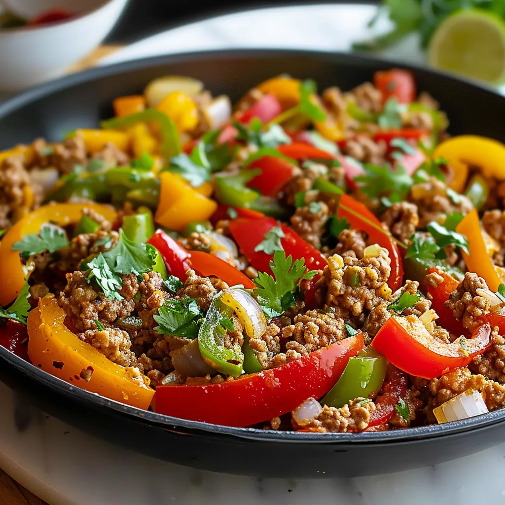 A pan of food with peppers and meat.