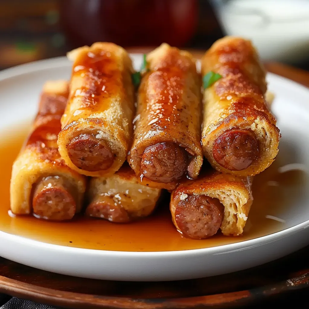 A plate of sausages with sauce on it.