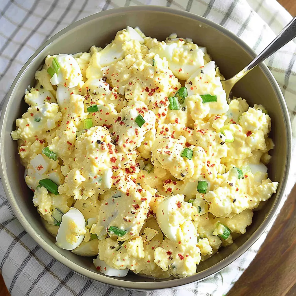 A bowl of scrambled eggs with peppers.