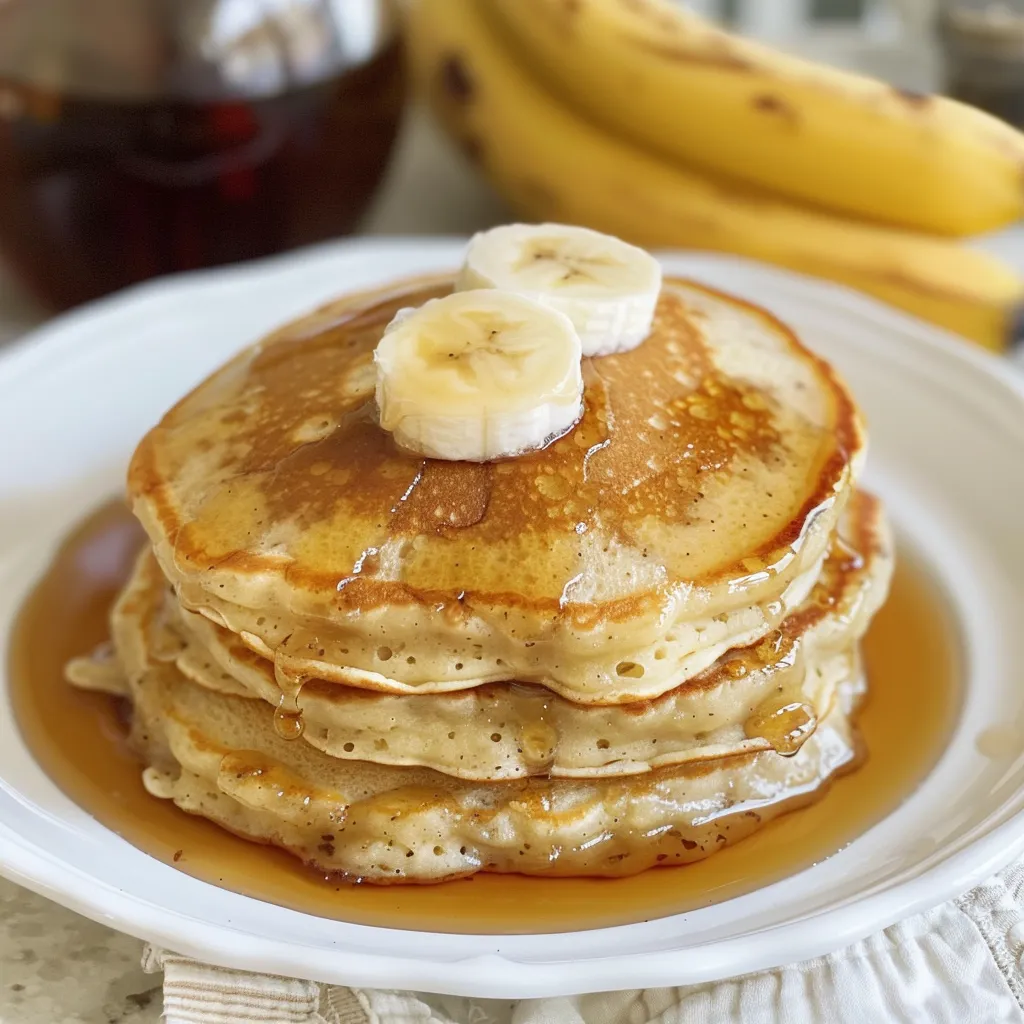 A stack of pancakes with bananas on top.