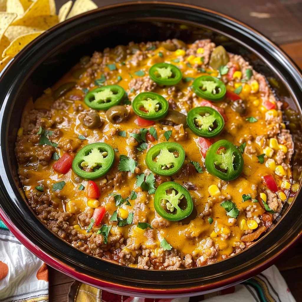 A bowl of chili with jalapenos on top.