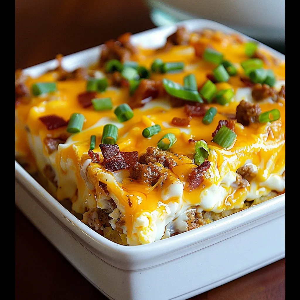 A white bowl with a casserole in it.