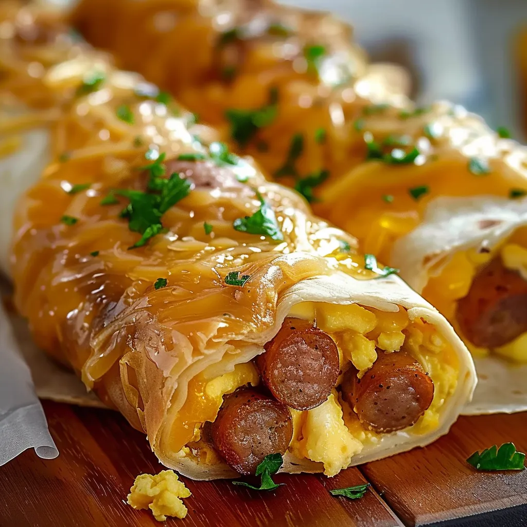 A hot dog wrapped in bacon and cheese.