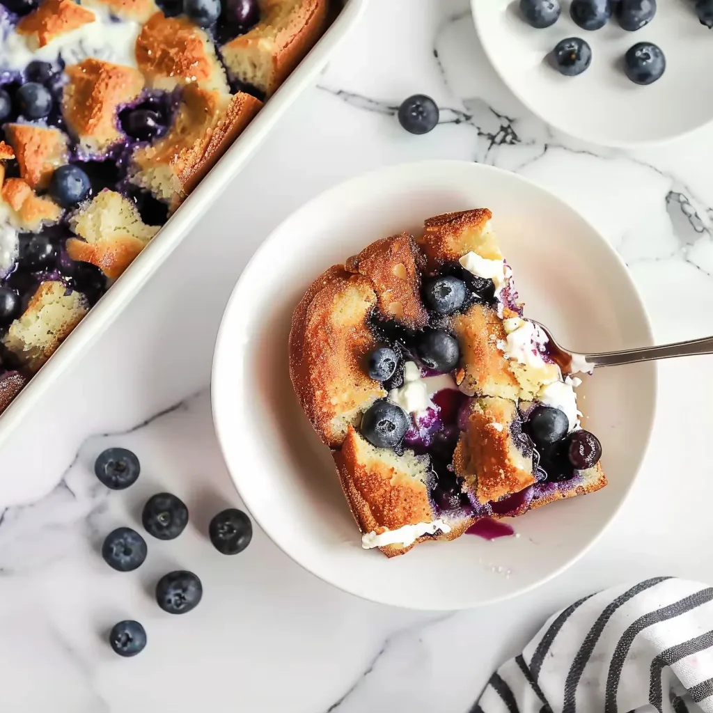 A slice of blueberry cake on a plate.