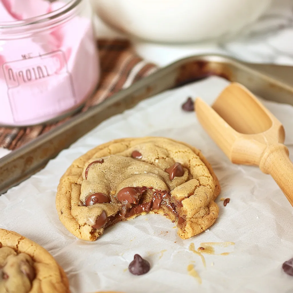 A chocolate chip cookie with a bite taken out of it.