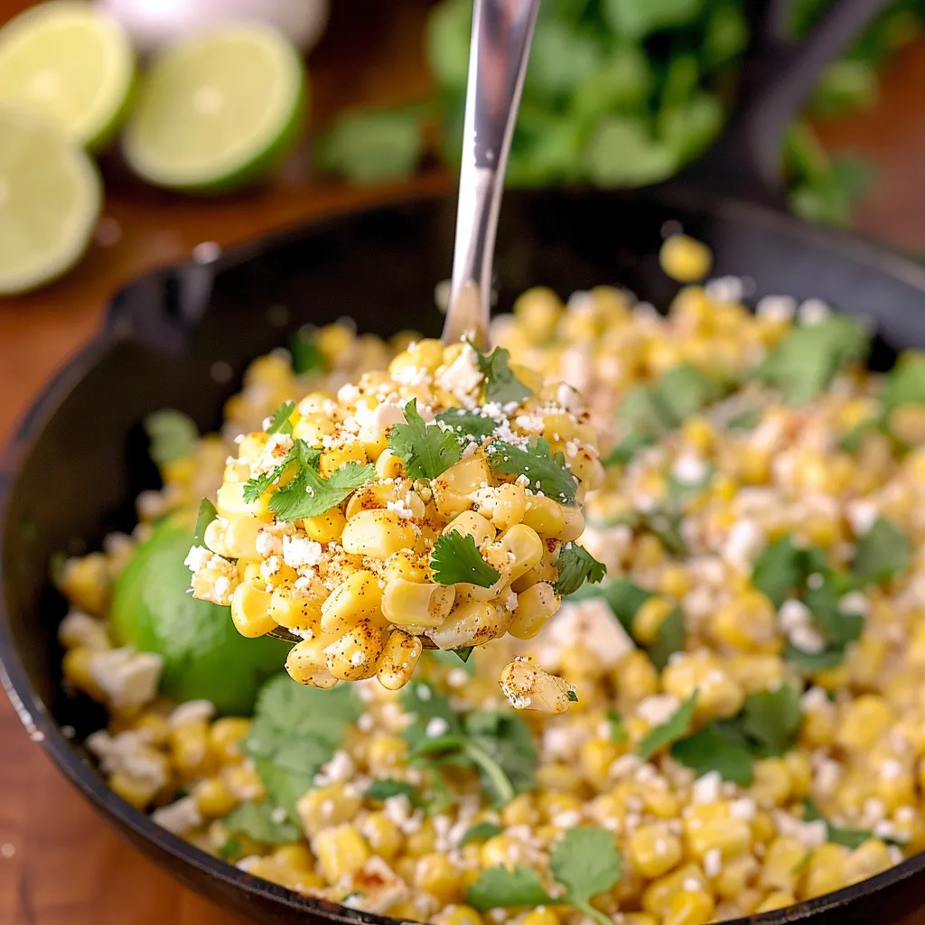 A spoon is in a bowl of corn.