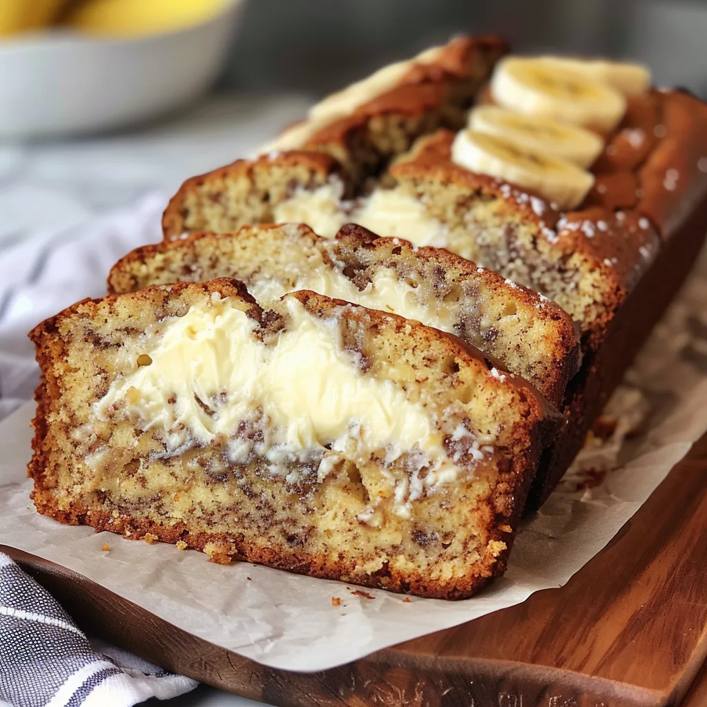 A loaf of banana bread with bananas on top.