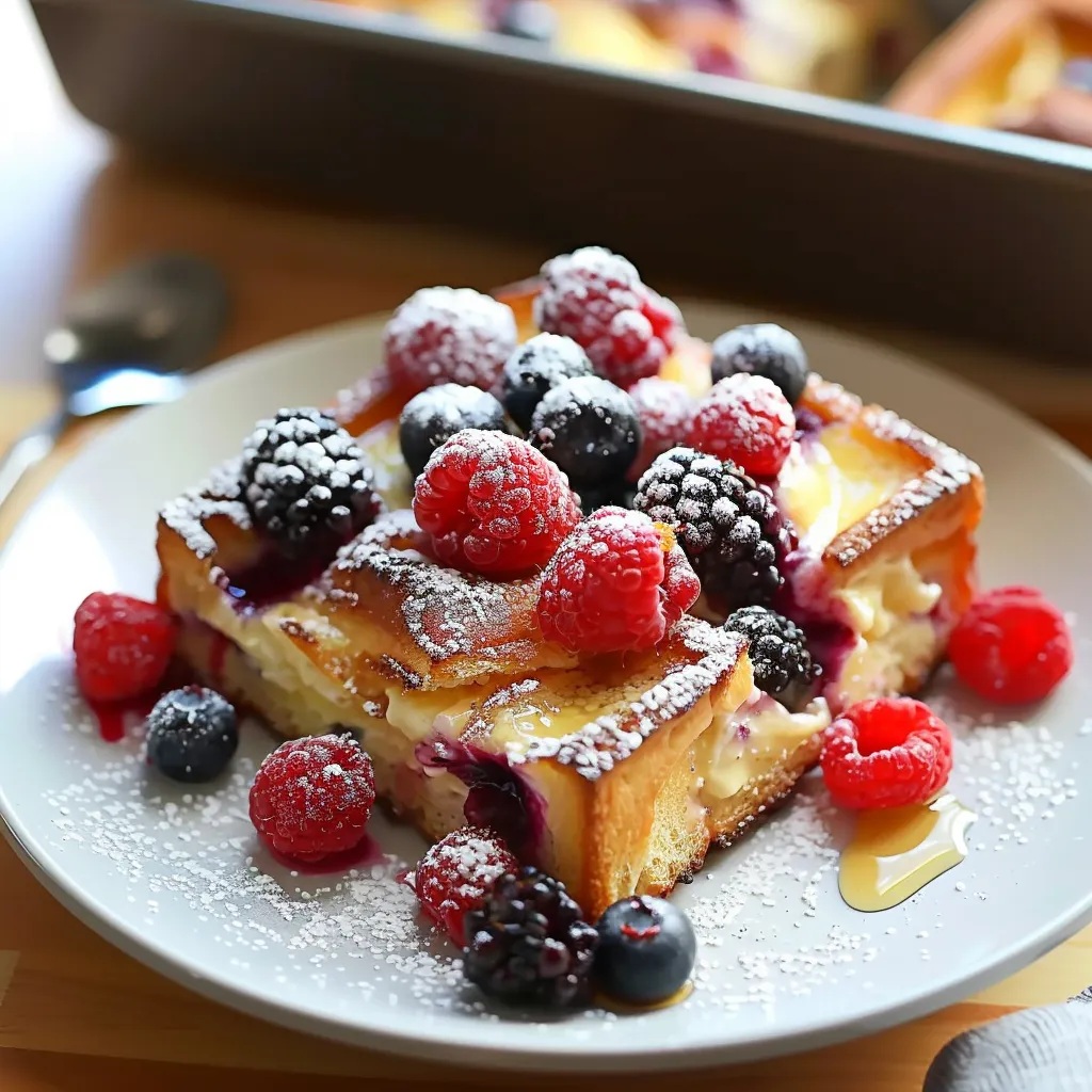 A plate of food with raspberries and blueberries on top.