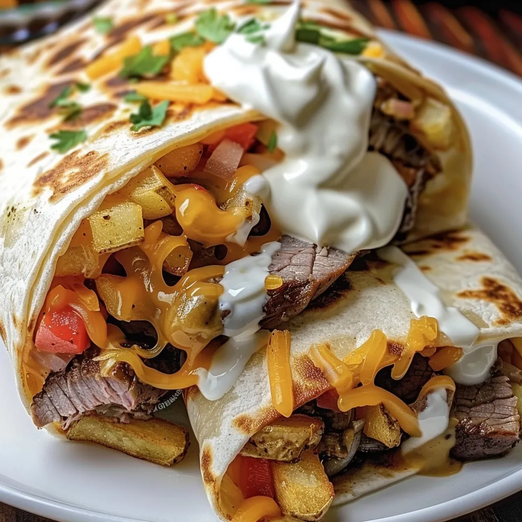 A plate of food with a burrito and fries.