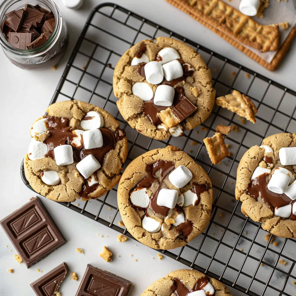 Marshmallows and chocolate on cookies.