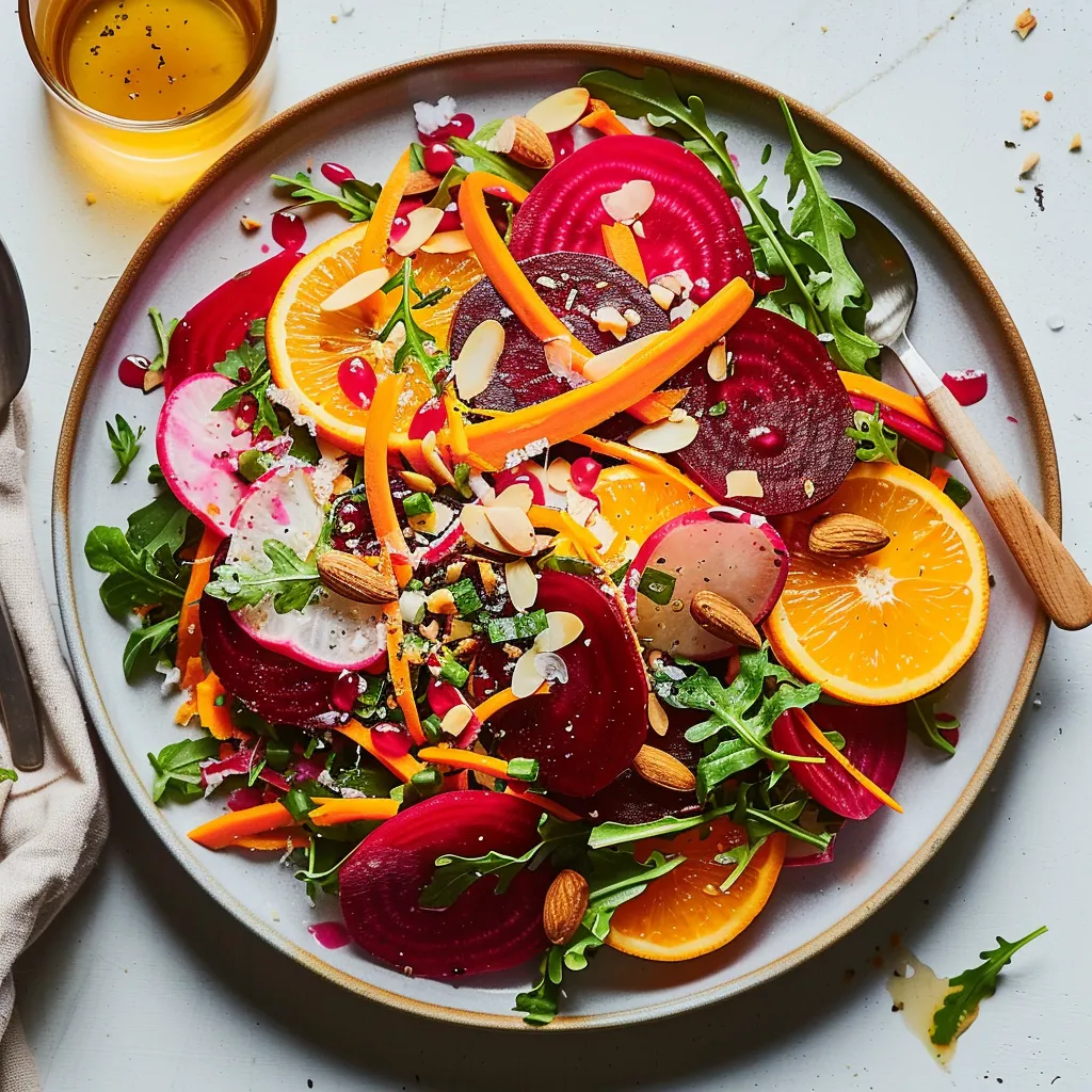 A plate of vegetables and fruits.