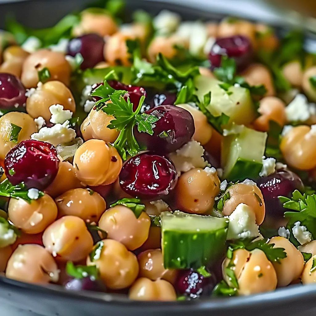 A bowl of vegetables including cucumbers, green beans, and chickpeas.