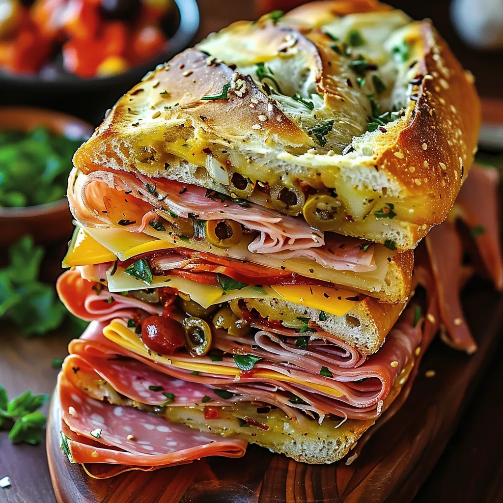 A large sub sandwich with meat and cheese.