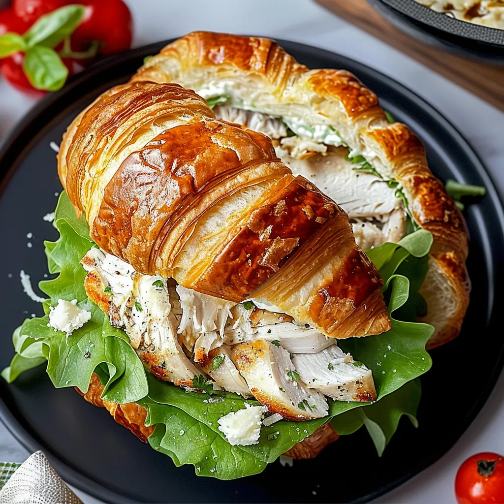 A sandwich with chicken and vegetables on a plate.