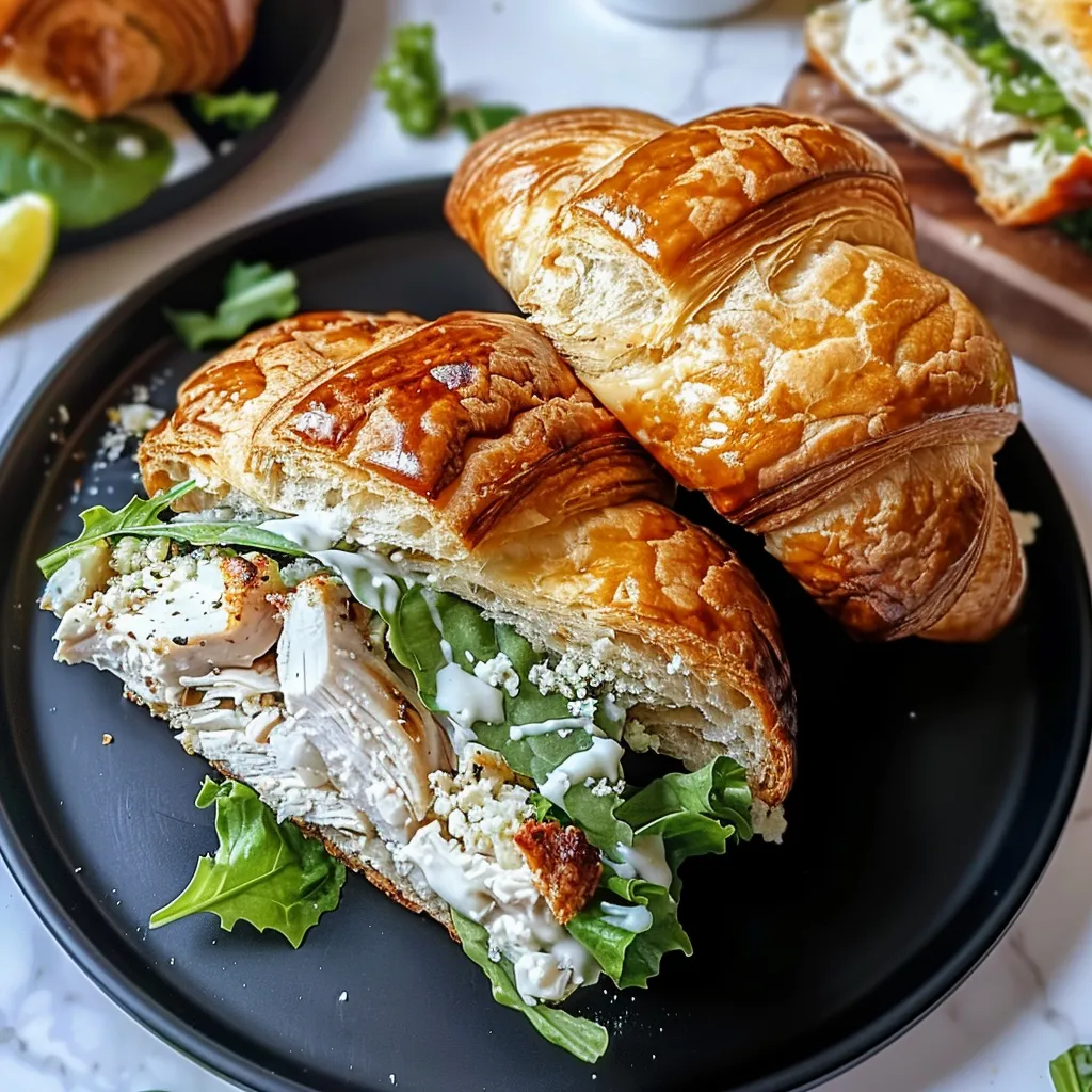 A sandwich with meat and greens on a plate.