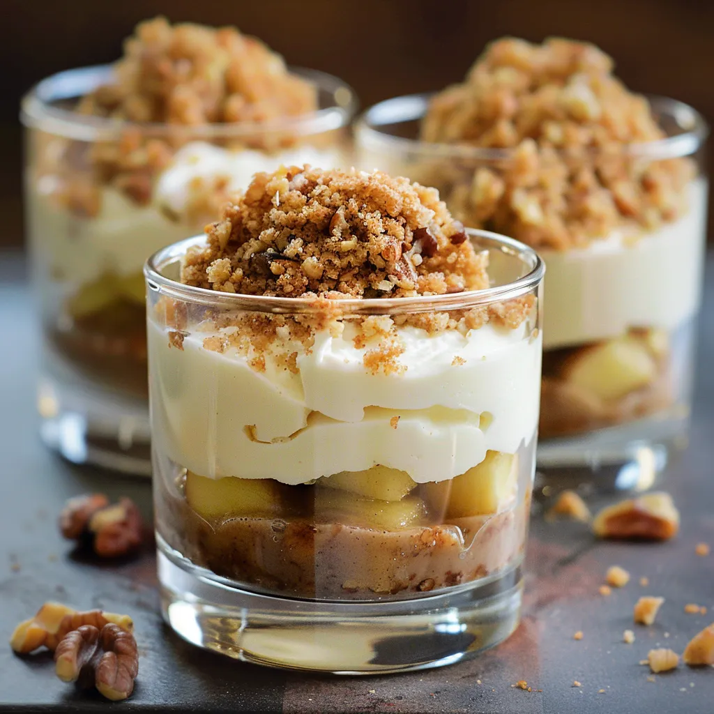 A glass of food with a nut on top.