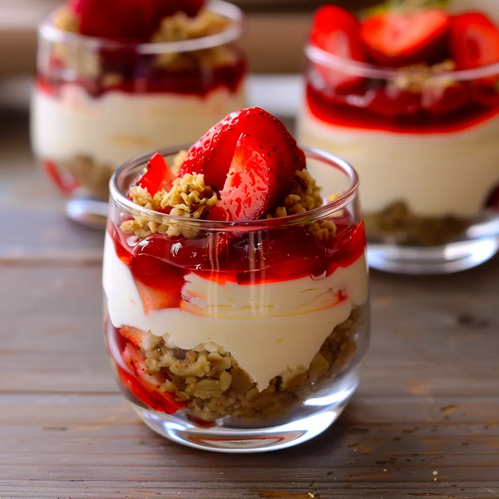 A glass of strawberries and yogurt.
