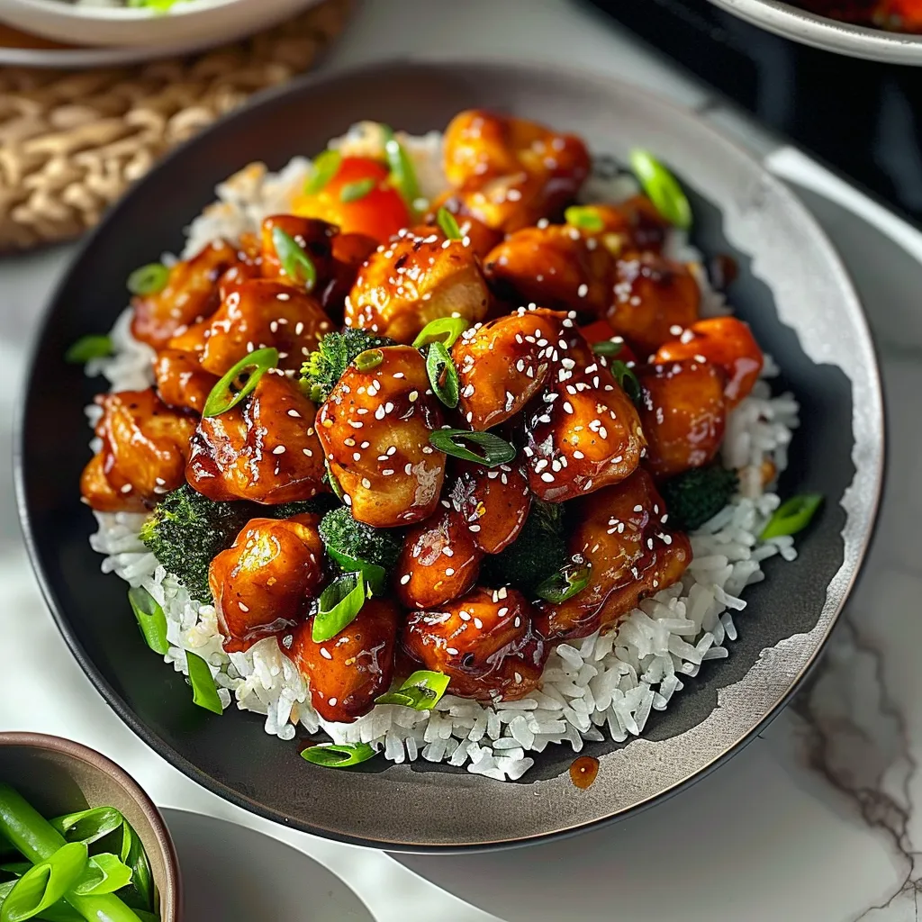 A plate of chicken and broccoli with rice.
