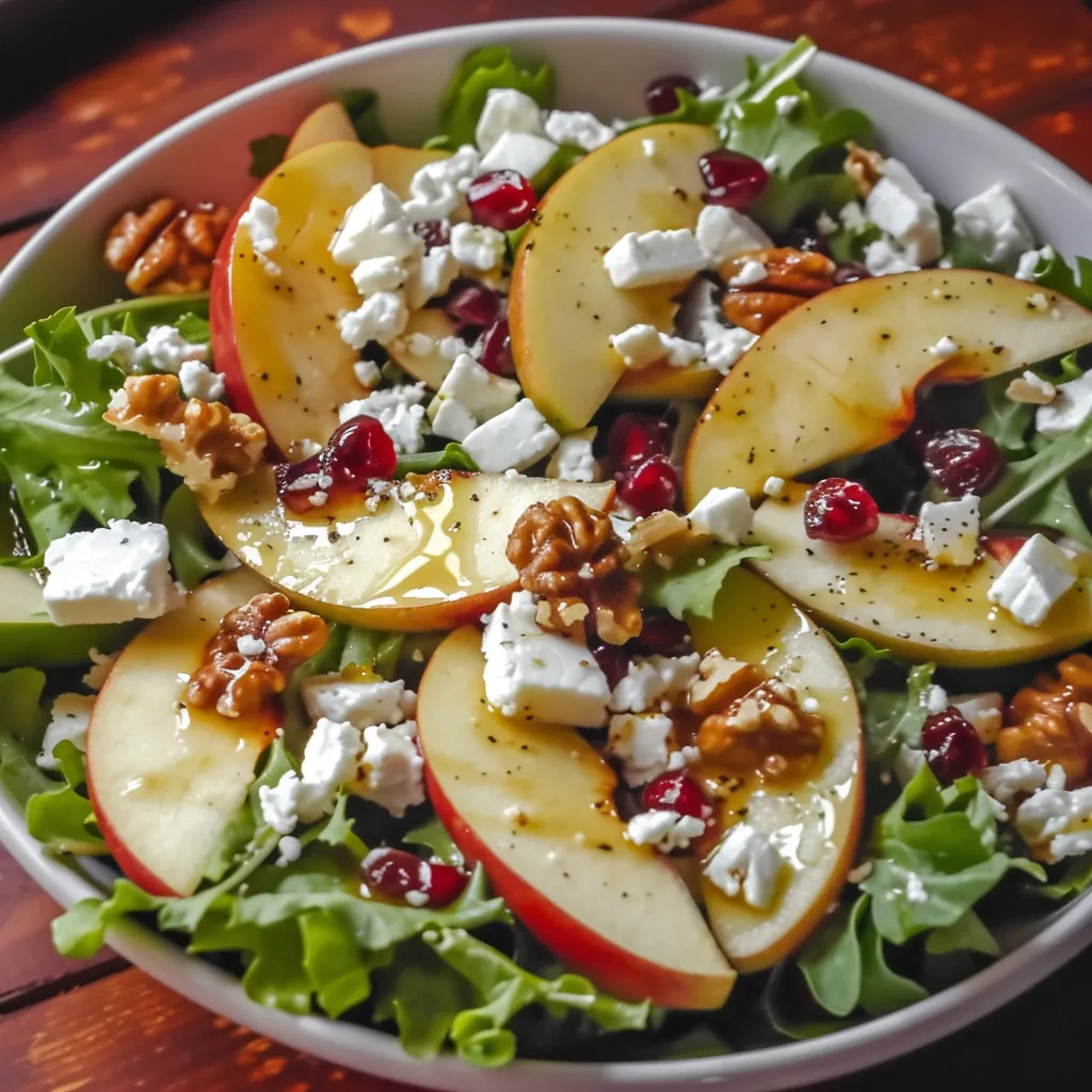 A white bowl filled with a salad of apples and cheese.