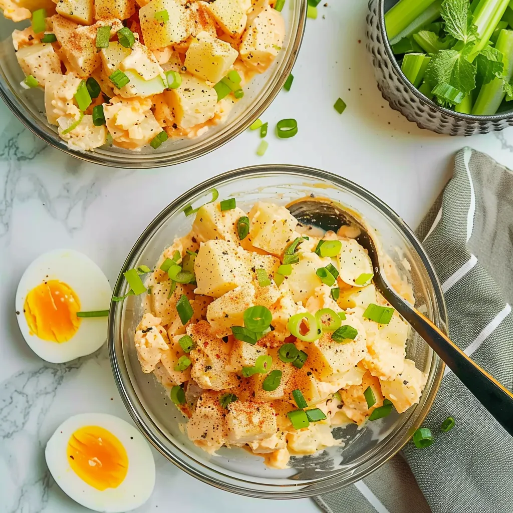 Two bowls of food on a table.