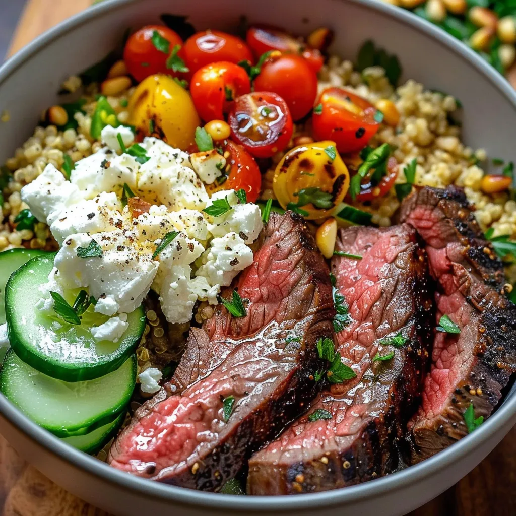 A bowl of food with meat and vegetables.