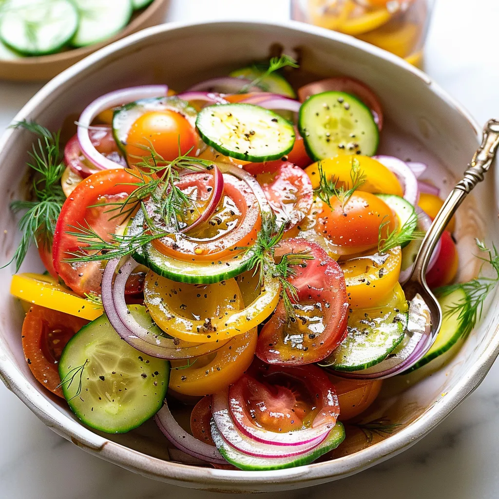 A bowl of vegetables including tomatoes, cucumbers, and onions.